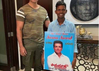 Sonu Sood with a fan