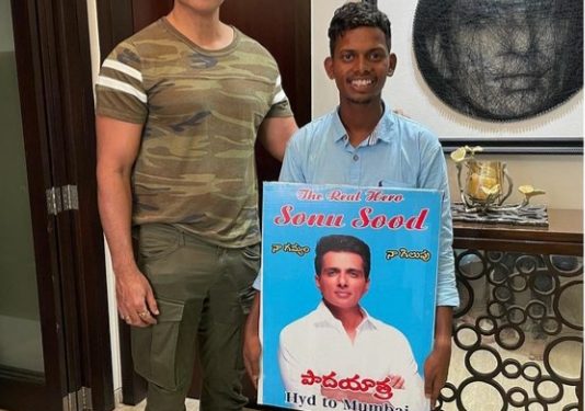 Sonu Sood with a fan