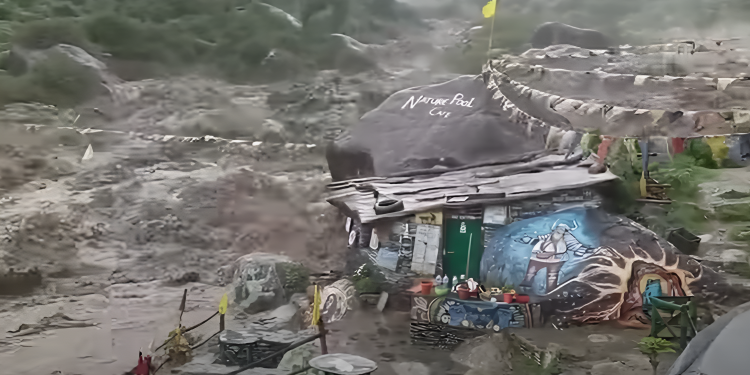 Himachal Pradesh during heavy monsoon rains causing Ffood